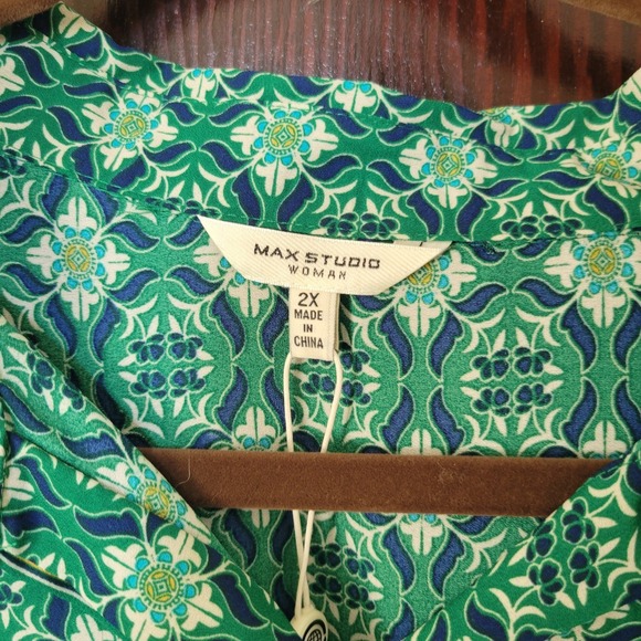 NWT Max Studio Green Geometric Print Women's MIDI Dress Size 2X Boho Chic - Picture 3 of 13